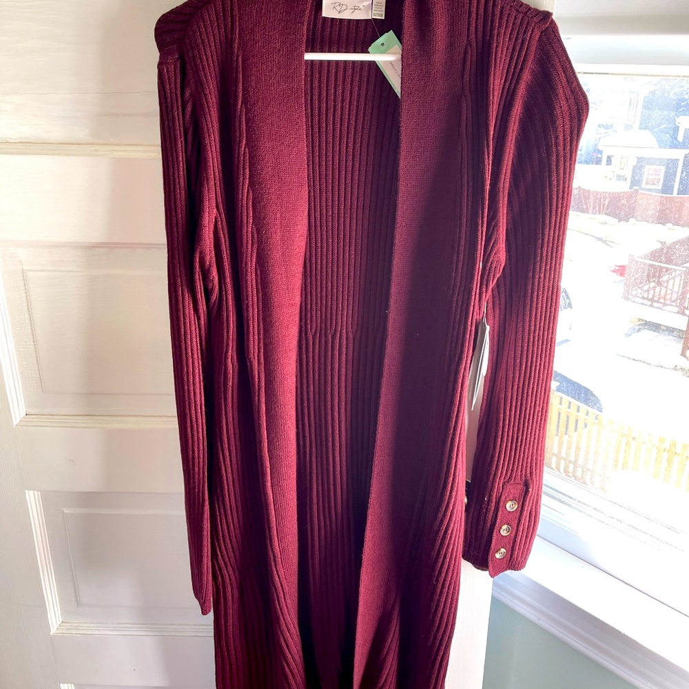 RD style duster Maroon Button Cuff Cardigan